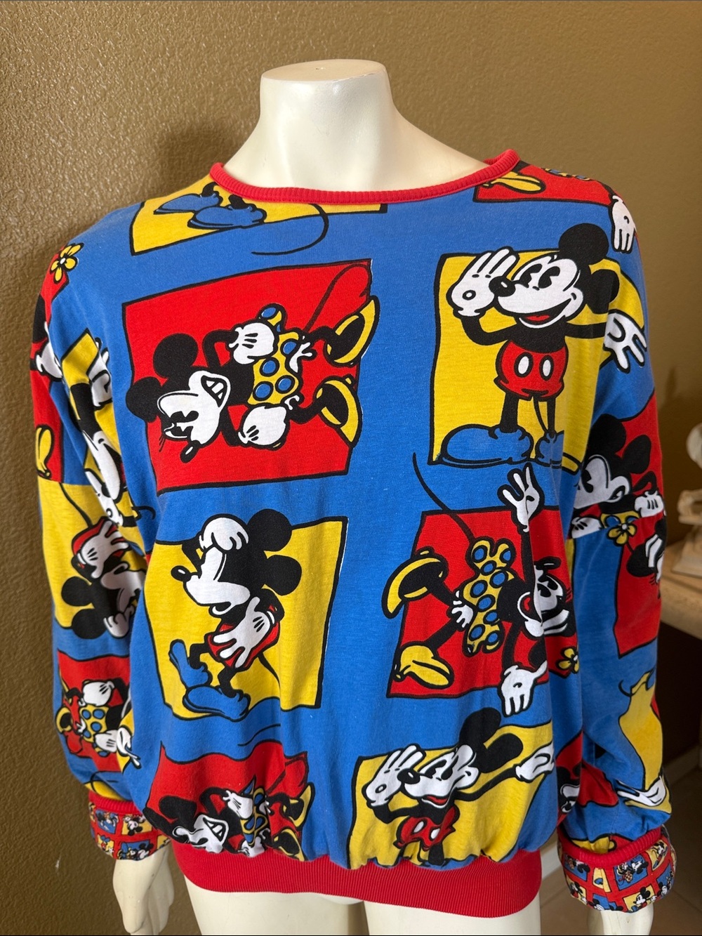 1980s Vintage Disney Mickey Colorblock Crewneck Sweatshirt - Blue/Red/Yellow